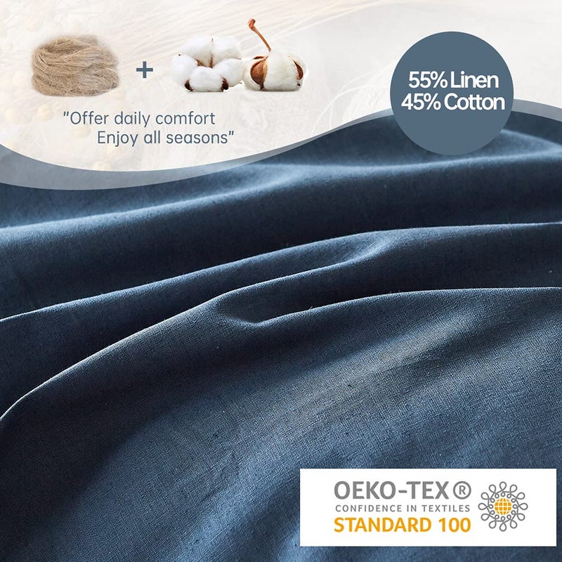 Simple&Opulence French Linen Duvet Cover Set 104"x 92"- 3 Pieces (1 Comforter Cover,2 Pillowcases)-Natural Flax Cotton Blend-Solid Color Breathable Farmhouse Bedding-Navy Blue, King - Image 4